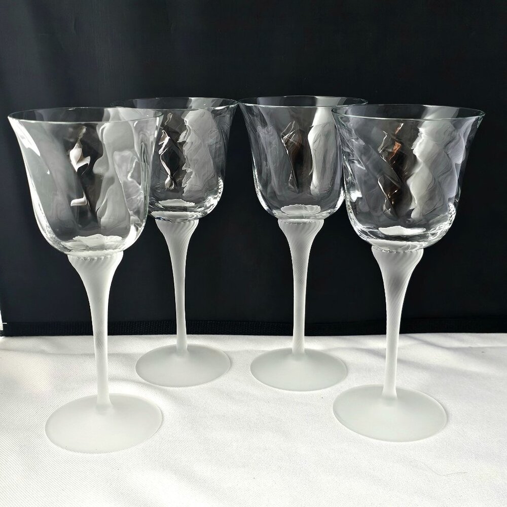 Valerie Frosted Wine Glass 8" set-4 Crystal Clear 8oz optic swirl satin stem